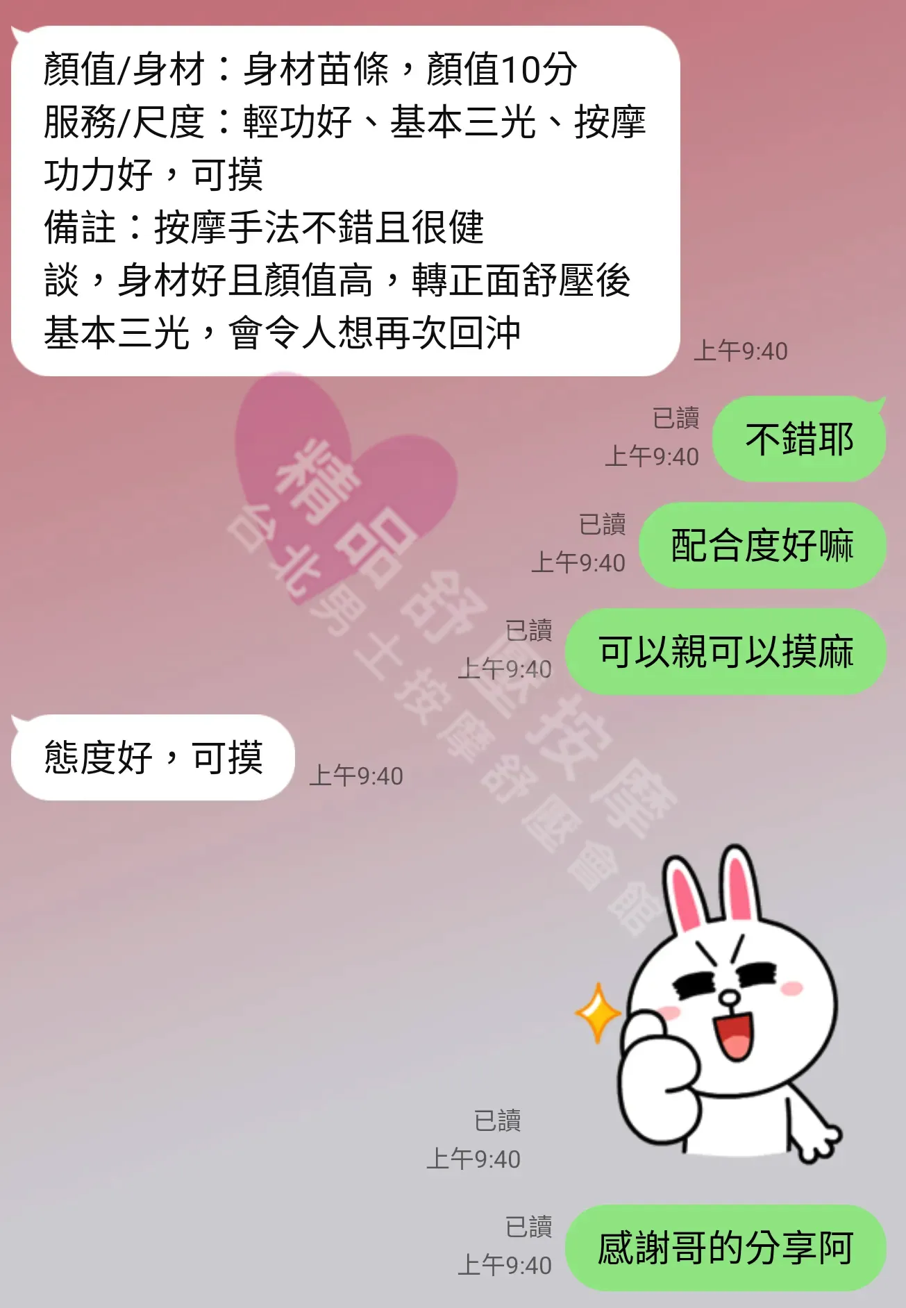 香奈兒館按摩師白雲客戶評價截屏